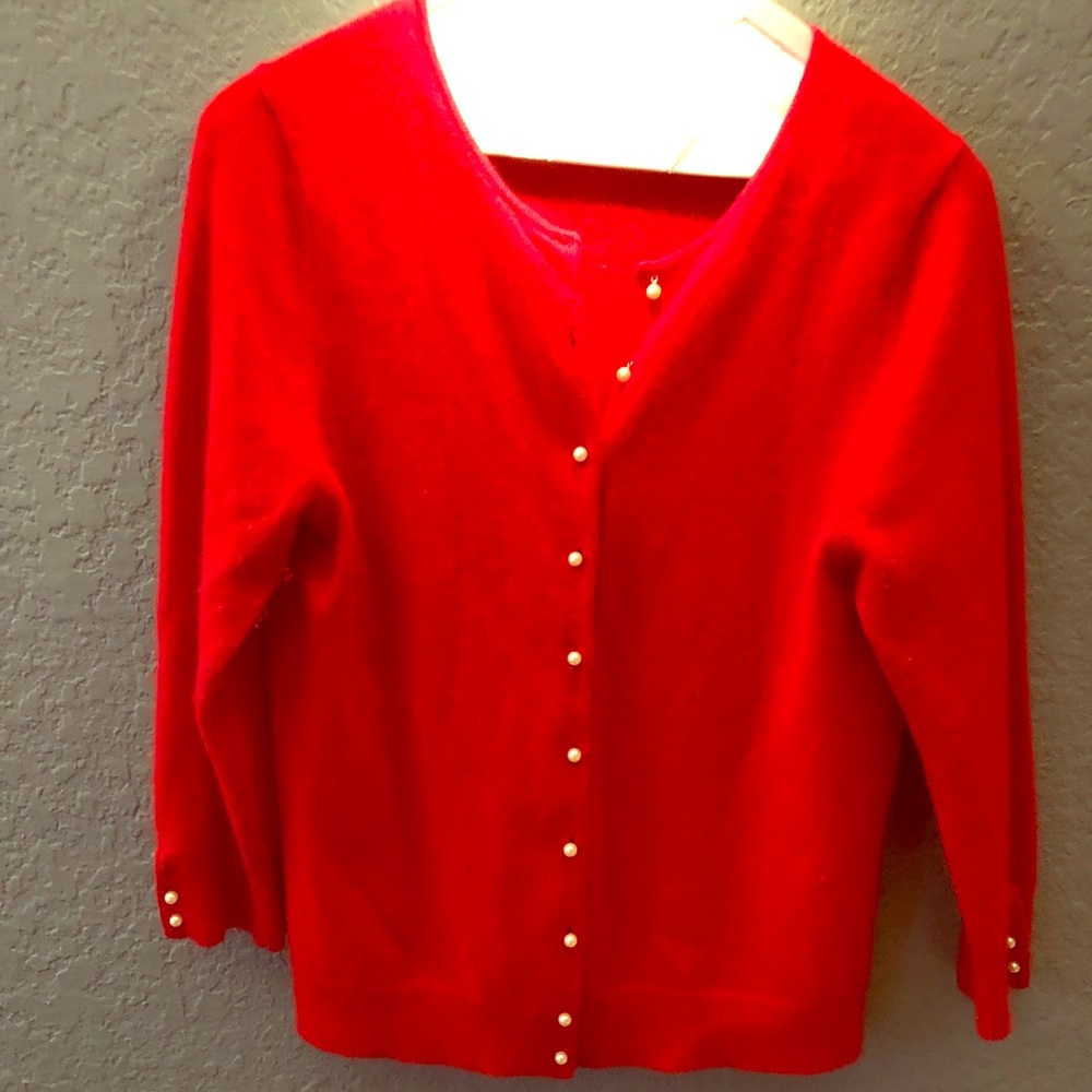 Cashmere sweater/cardigan. Red with pearl buttons